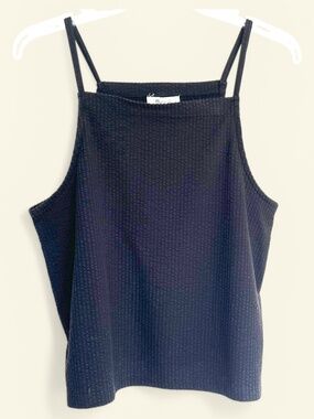Madewell Square Neck Black Ribbed Cotton/Poly Spaghetti Strap Tank Size M
